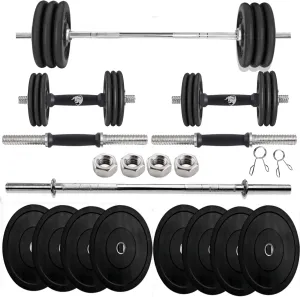 10kg Rubber weight plates with 14-inch x 2 Dumbbell rods and 3ft rod Gym Kit