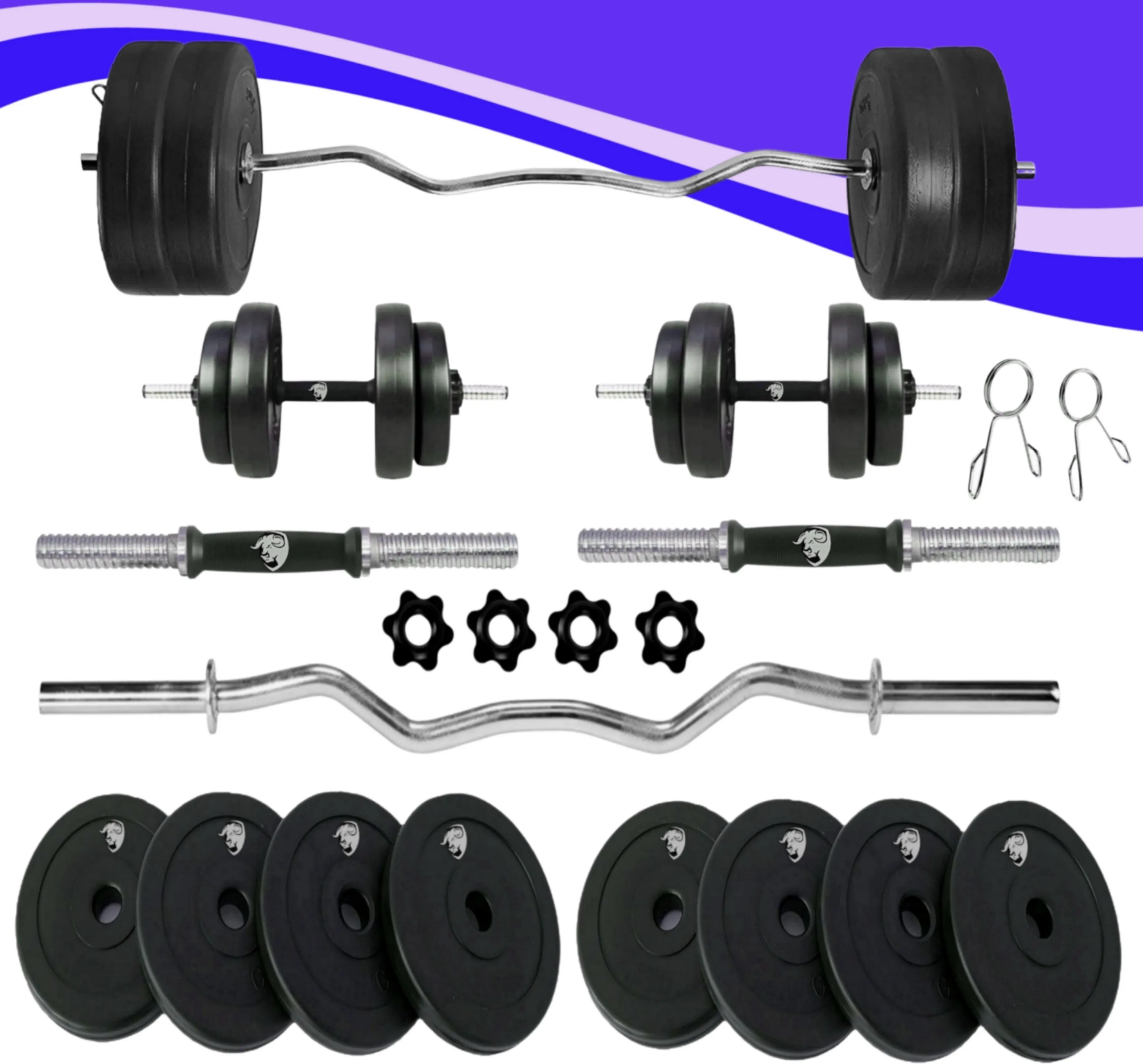 16 kg Home Gym Set | Gym Equipments with 3 Ft Curl Rod   1 Pair of Dumbbell Rod with PVC Dumbbell Plates | Exercise Set