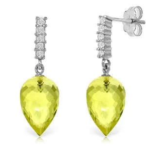 18.15 Carat 14K Solid White Gold Earrings Diamond Lemon Quartz