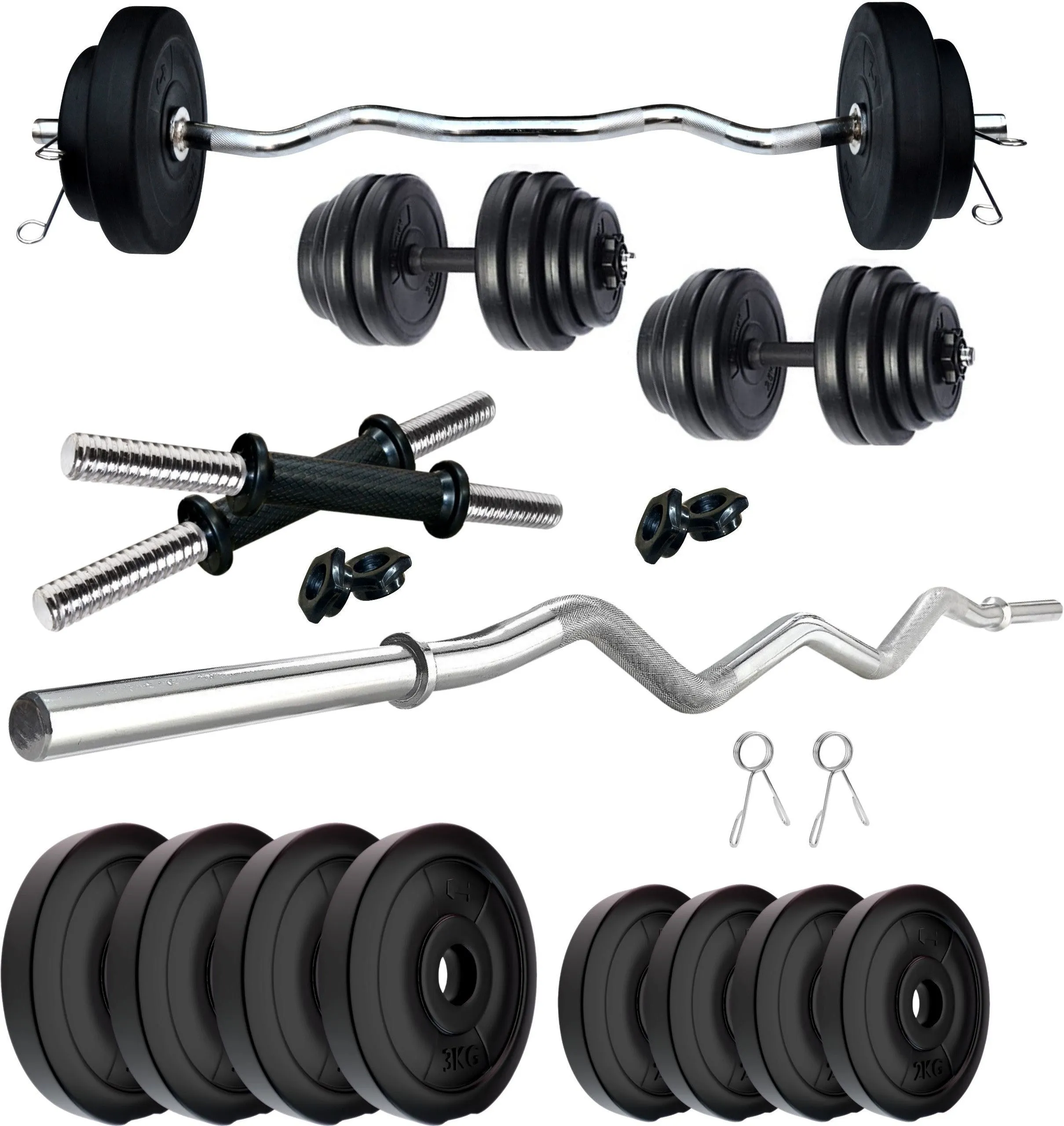 20 kg PVC with One 3 Ft Curl Rod and 1 Dumbbell & Rod | Homegym | (2 kg x 4 = 8 kg Plates   3 kg x 4 = 12 kg Plates)