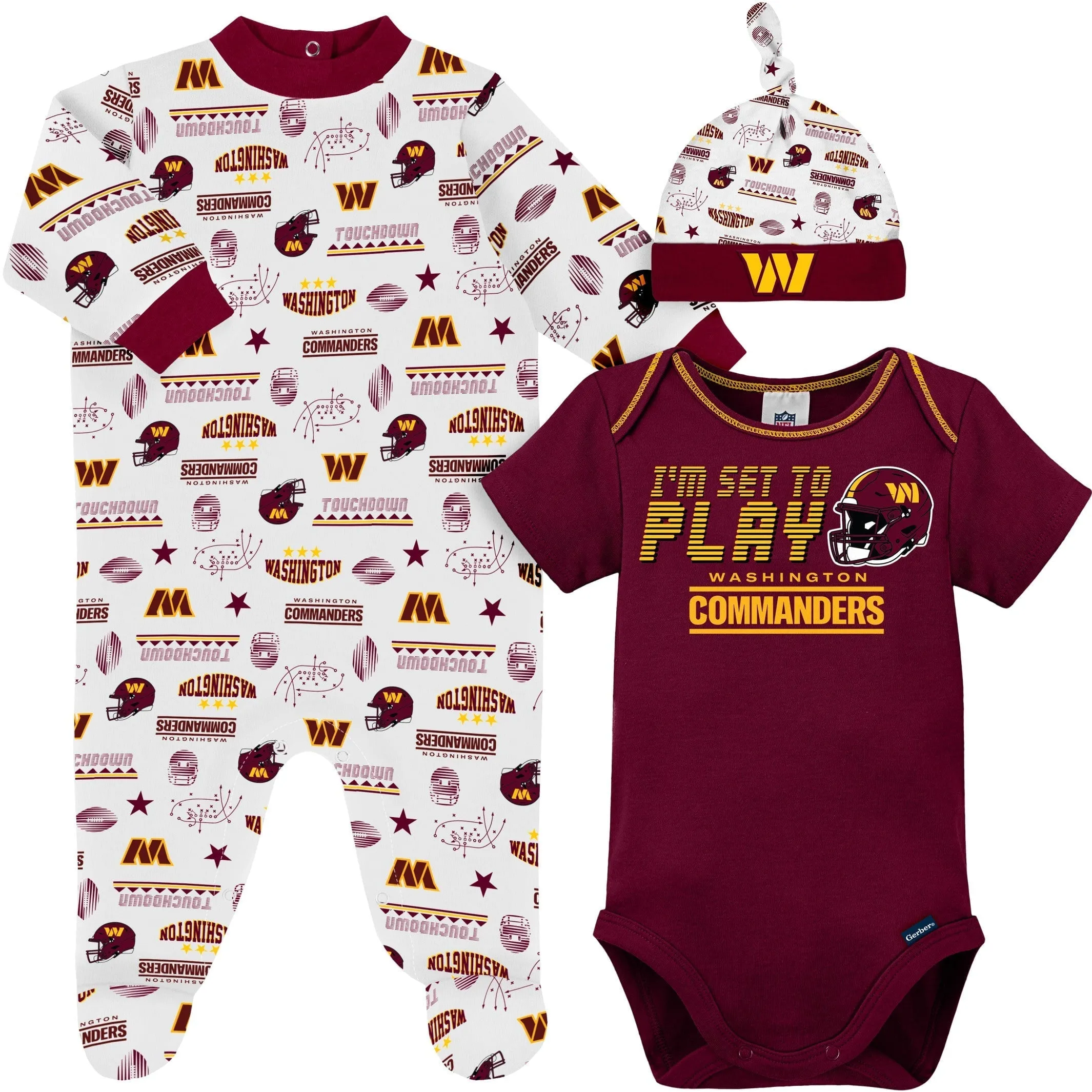 3-Piece Baby Boys Commanders Bodysuit, Sleep 'N Play & Cap Set