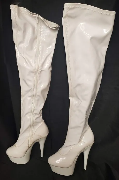 6" Fantasy -- Women's Thigh High Platform Dress Boot -- White Patent