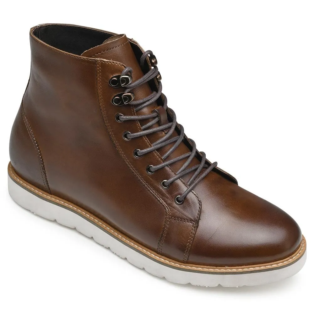 7CM / 2.76 Inches CMR CHAMARIPA Height Increasing Elevator Boots Brown Leather Boots That Make You Taller