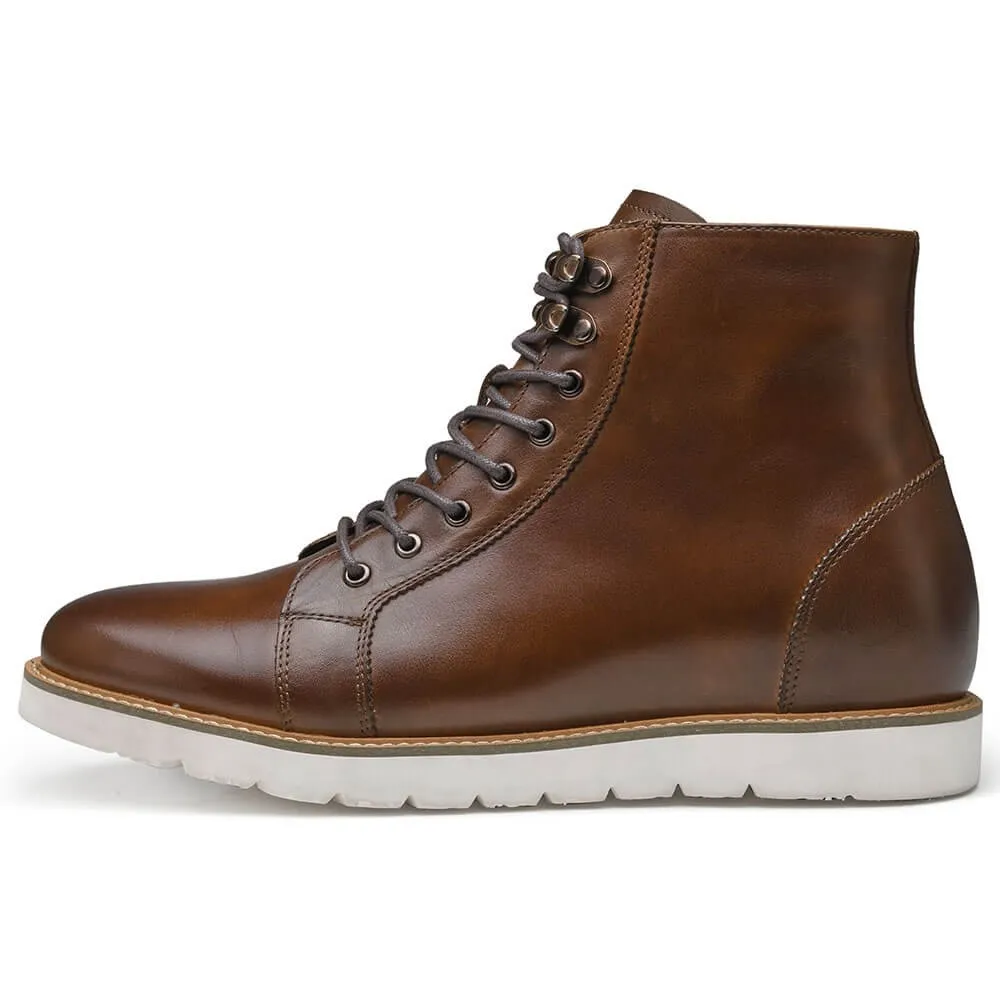 7CM / 2.76 Inches CMR CHAMARIPA Height Increasing Elevator Boots Brown Leather Boots That Make You Taller