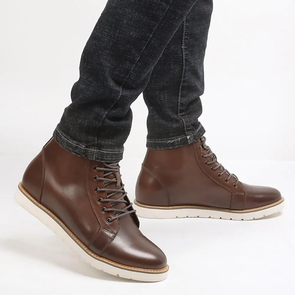 7CM / 2.76 Inches CMR CHAMARIPA Height Increasing Elevator Boots Brown Leather Boots That Make You Taller