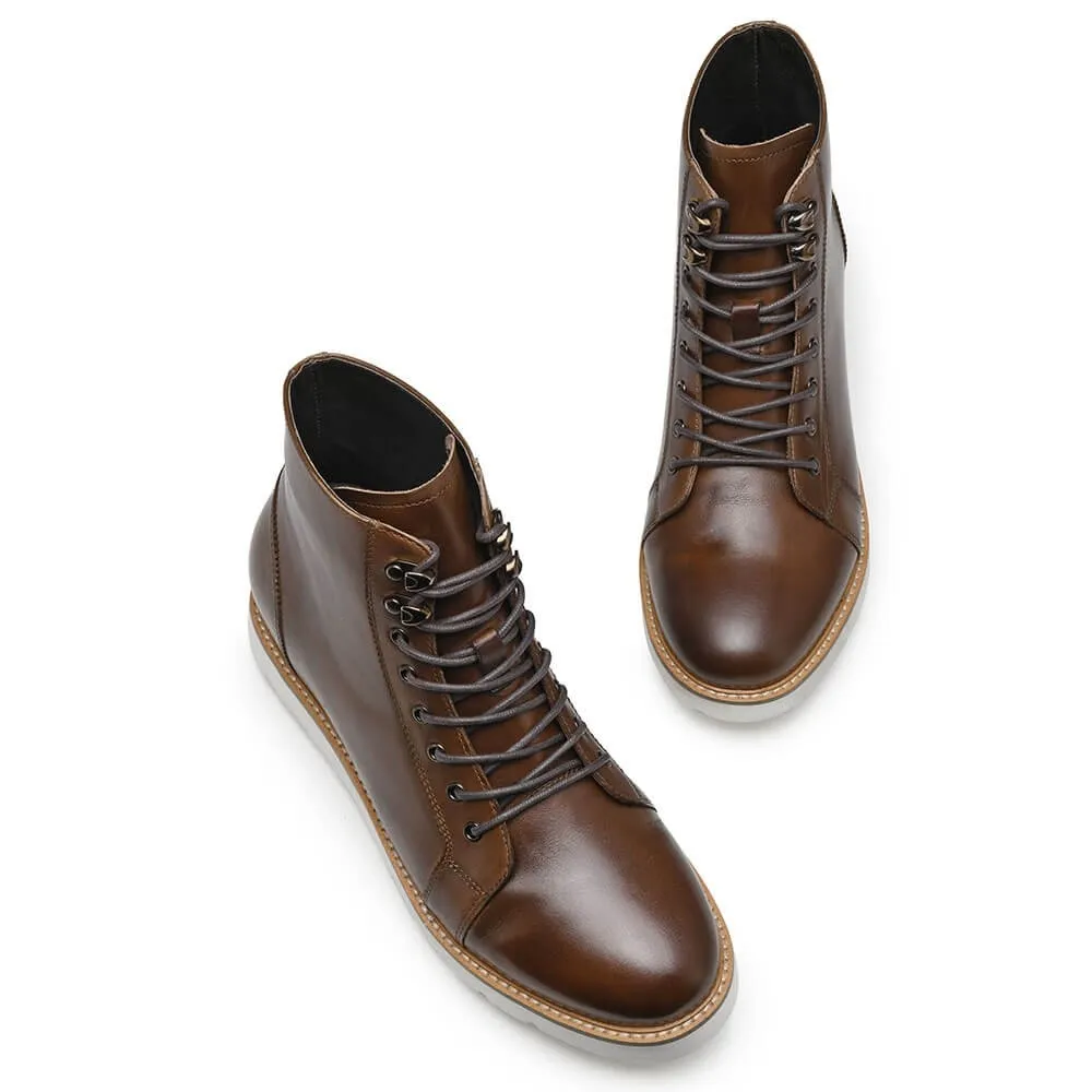 7CM / 2.76 Inches CMR CHAMARIPA Height Increasing Elevator Boots Brown Leather Boots That Make You Taller