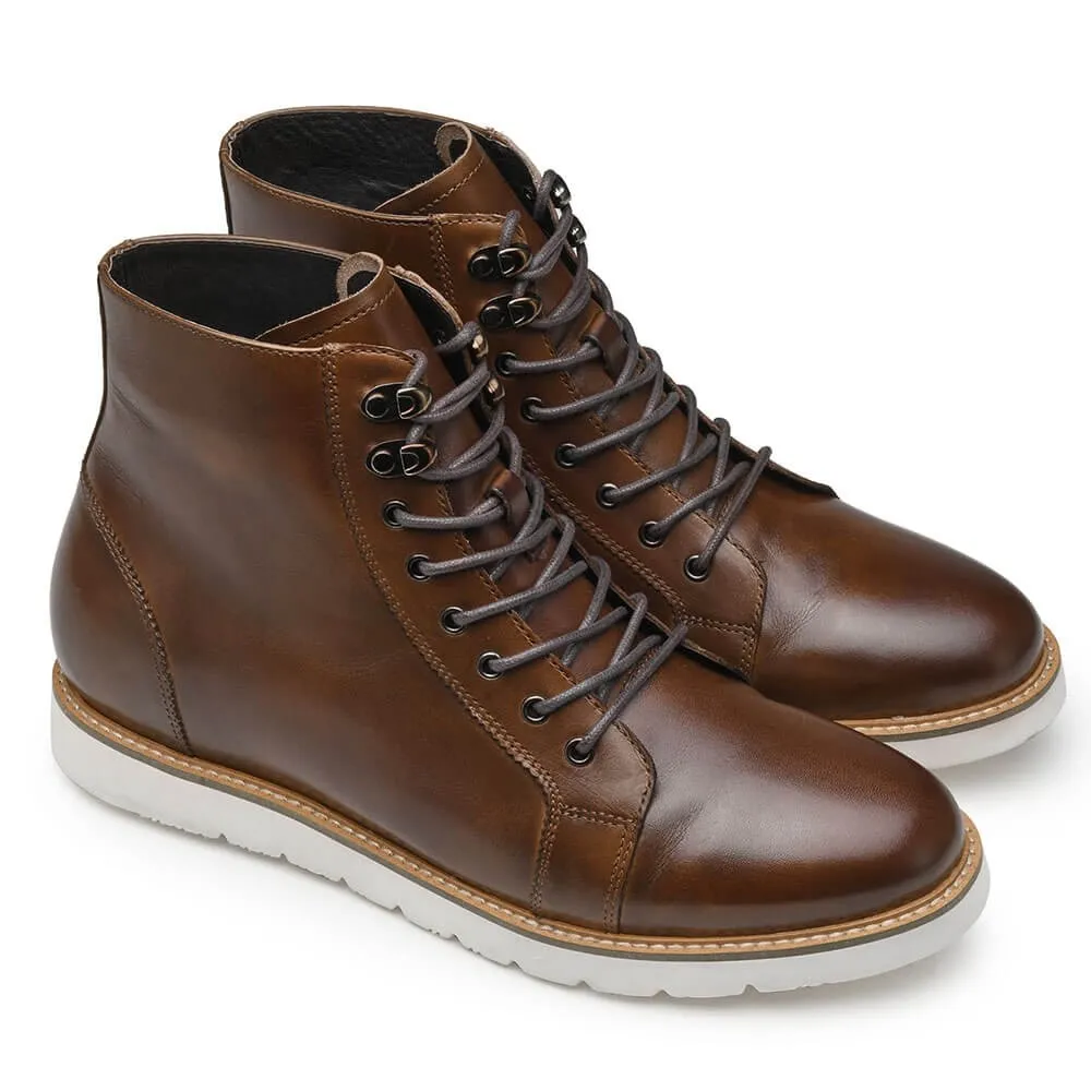 7CM / 2.76 Inches CMR CHAMARIPA Height Increasing Elevator Boots Brown Leather Boots That Make You Taller