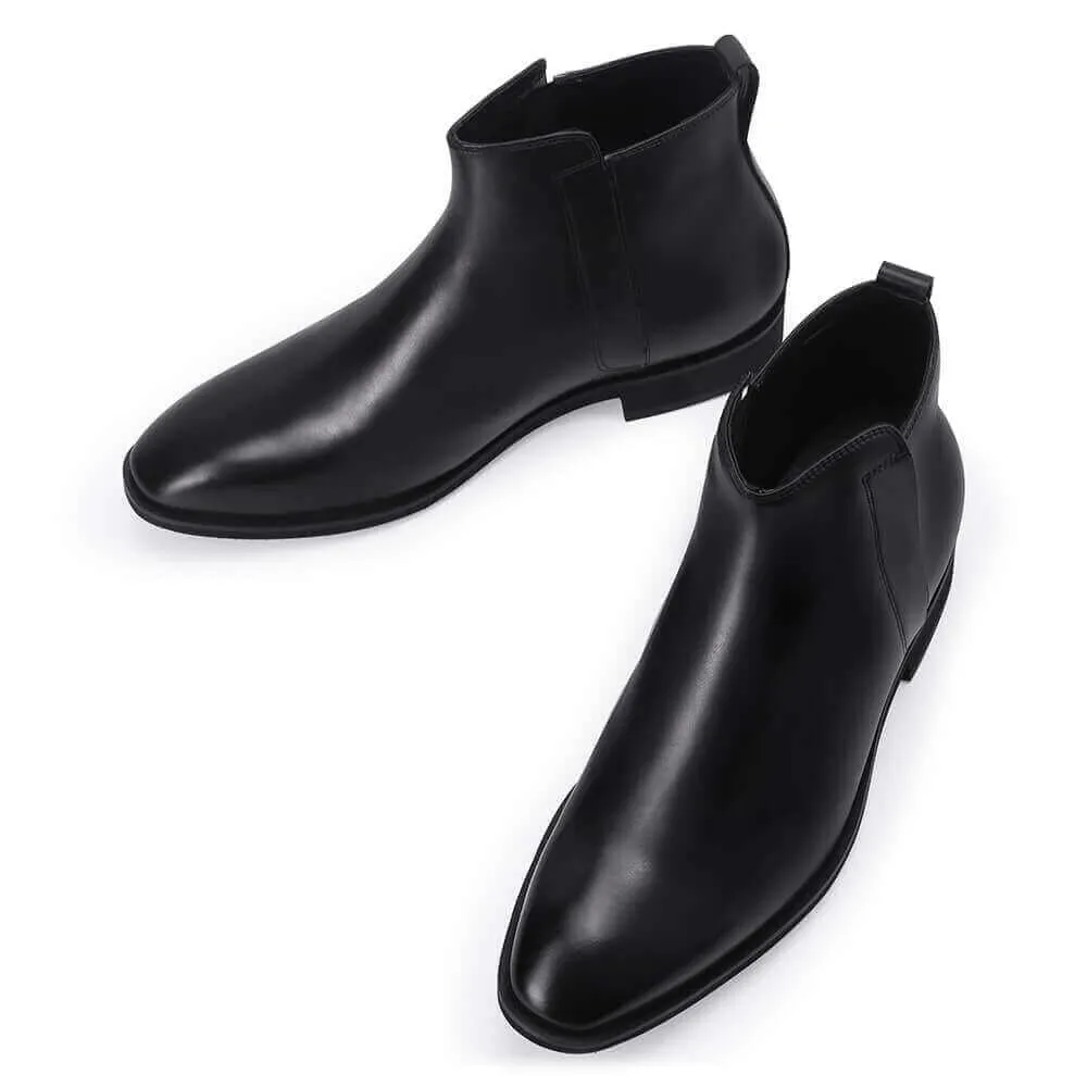 7CM/2.76 Inches CMR CHAMARIPA Height Increasing Boots For Men - Leather Classic Boots - Black