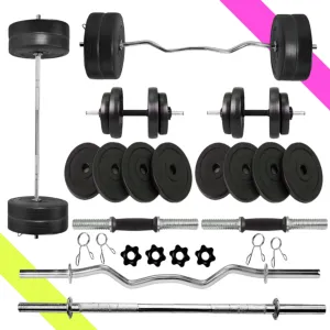 8 kg Home Gym Combo | Home Gym Set | 3ft Curl Rod | 3ft Straight   One Pair Dumbbell Rods | Weight Plates | Exercise Set