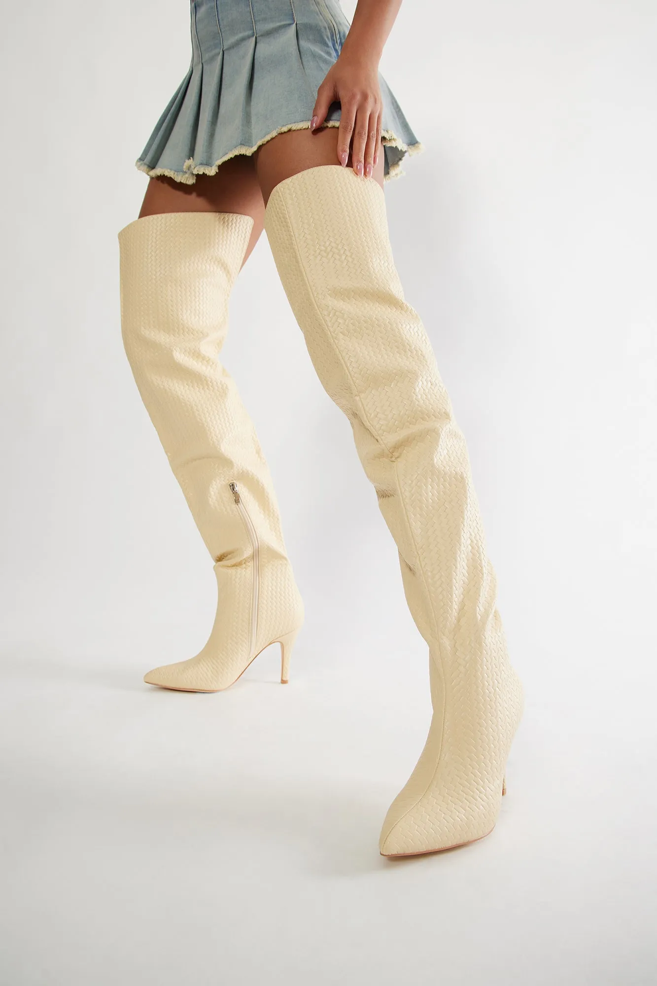 Addison Thigh High Boots - Cream