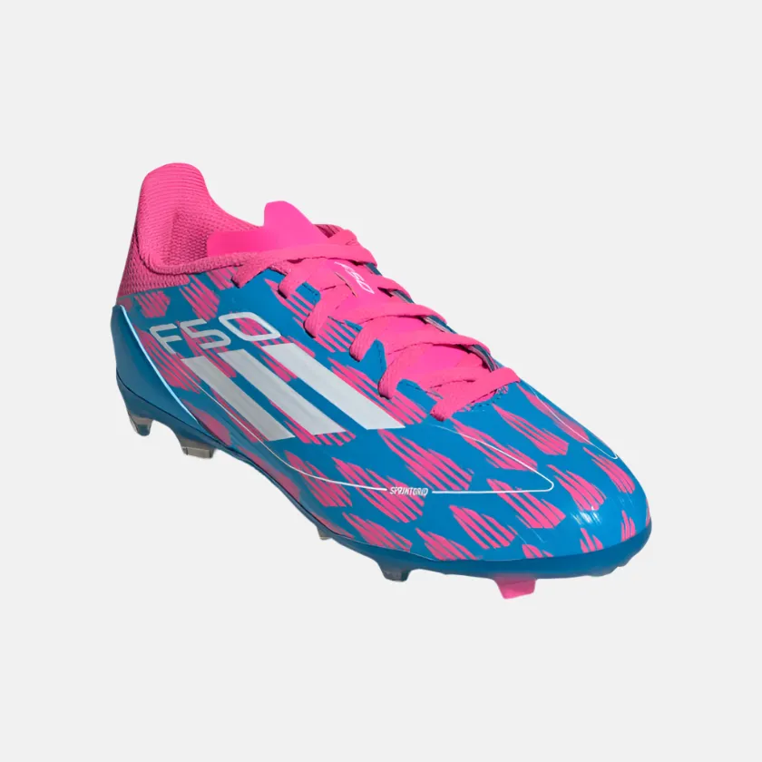 Adidas F50 League Firm/Multi-Ground Kids Unisex Football Shoes (8-14 Year) -Solar Blue/Cloud White/Solar Pink