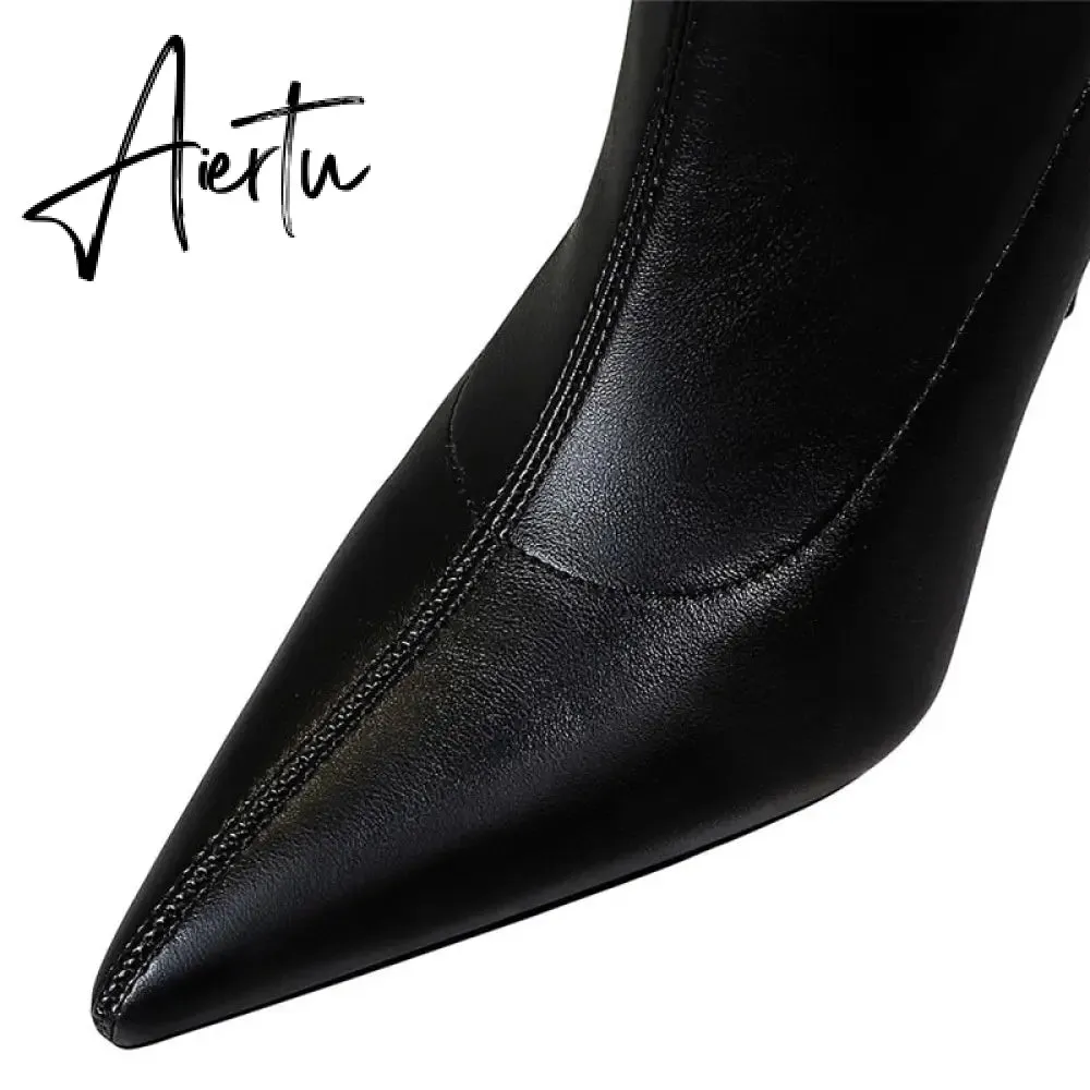 Aiertu Big Size 42 43 New High Quality Pointed Toe Over The Knee Boots Women Slip-On Stiletto High Heels Shoes Ladies Pumps