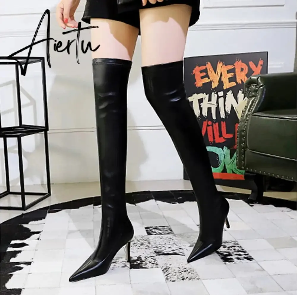 Aiertu Big Size 42 43 New High Quality Pointed Toe Over The Knee Boots Women Slip-On Stiletto High Heels Shoes Ladies Pumps