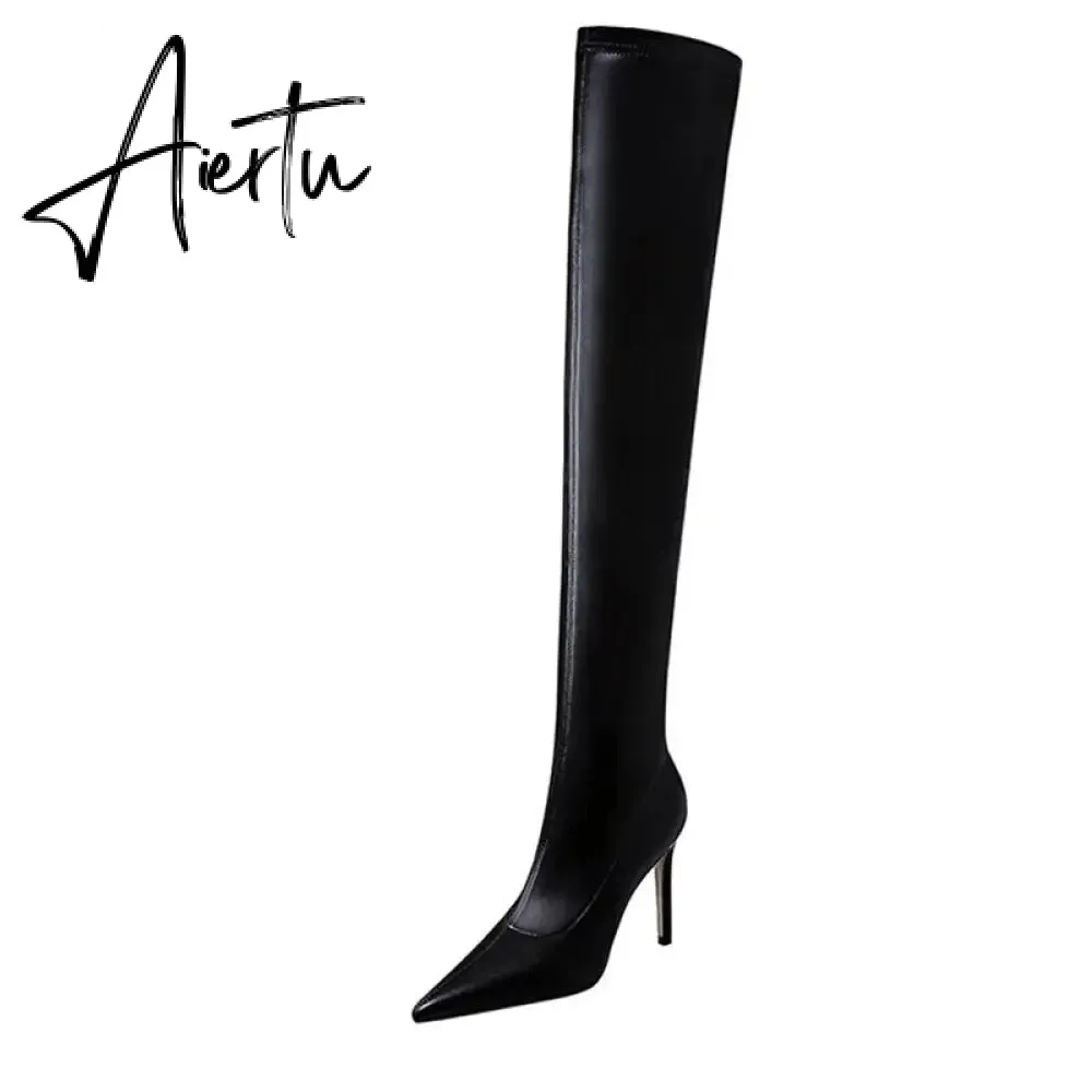 Aiertu Big Size 42 43 New High Quality Pointed Toe Over The Knee Boots Women Slip-On Stiletto High Heels Shoes Ladies Pumps