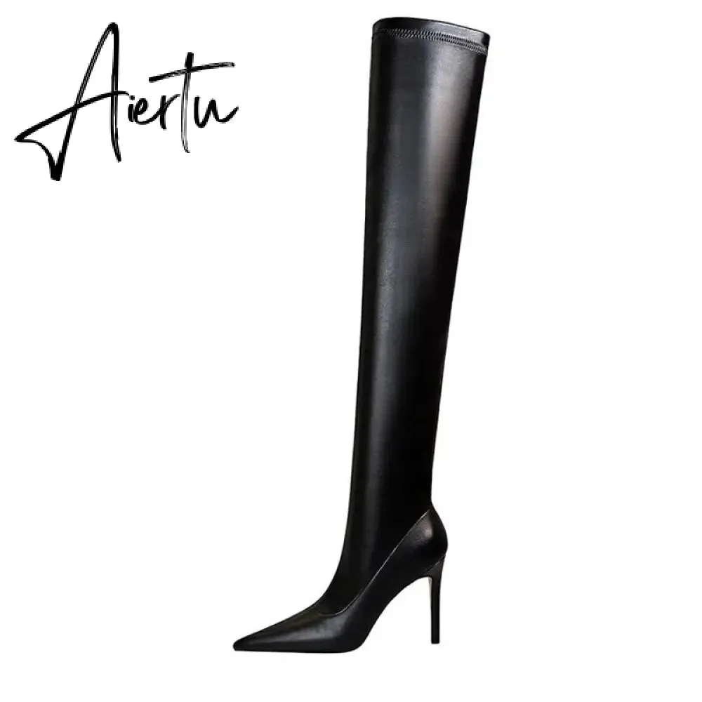 Aiertu Big Size 42 43 New High Quality Pointed Toe Over The Knee Boots Women Slip-On Stiletto High Heels Shoes Ladies Pumps