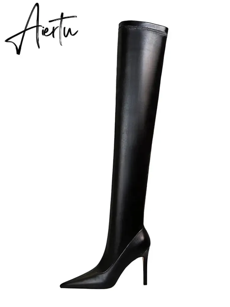 Aiertu Big Size 42 43 New High Quality Pointed Toe Over The Knee Boots Women Slip-On Stiletto High Heels Shoes Ladies Pumps