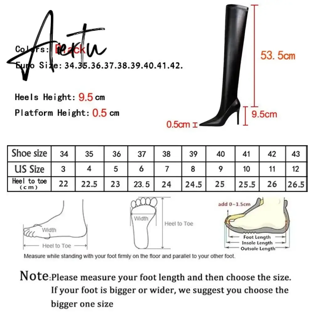 Aiertu Big Size 42 43 New High Quality Pointed Toe Over The Knee Boots Women Slip-On Stiletto High Heels Shoes Ladies Pumps