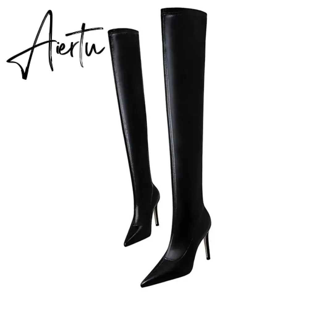 Aiertu Big Size 42 43 New High Quality Pointed Toe Over The Knee Boots Women Slip-On Stiletto High Heels Shoes Ladies Pumps