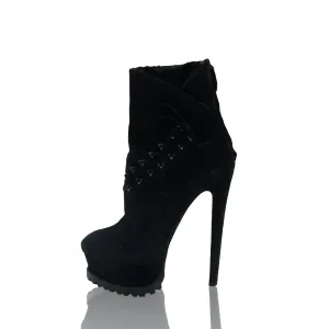 ALAÏA LEATHER SUEDE & SHEARLING PLATFORM BOOTS