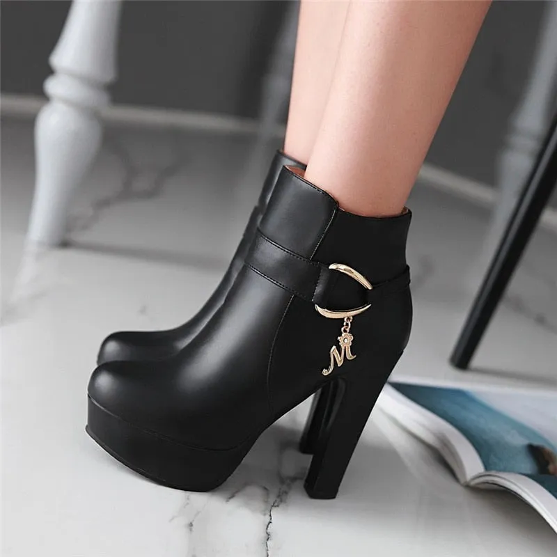 Amozae Fashion Platform Ankle Boots Women Shoe Waterproof Autumn Winter High Heels Women's Ankle Boot Black White Pink Boots For Women