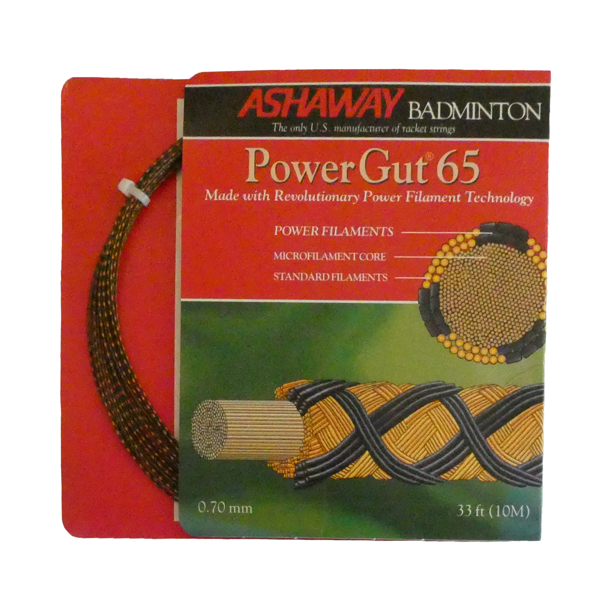 Ashaway PowerGut 65 Badminton String, Brown with orange spiral, 10 M SET