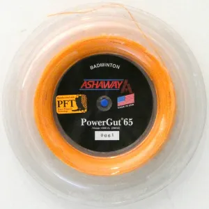 Ashaway PowerGut 65 Badminton String, Orange with red spiral, 200 M REEL