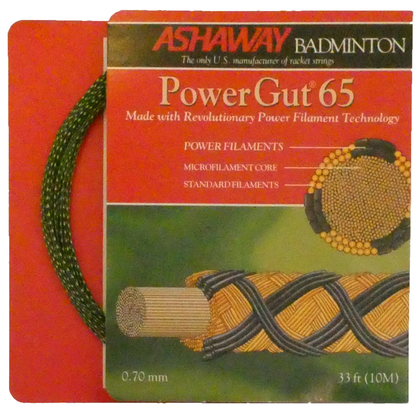 Ashaway PowerGut65 Badminton String, Green with dark green spiral, 10 M SET