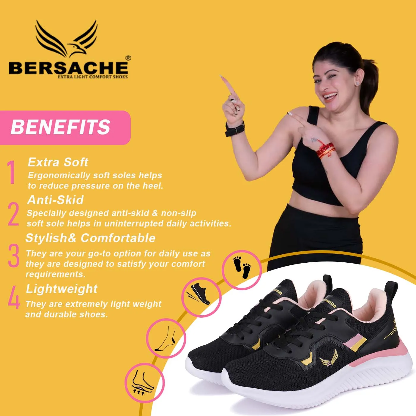 Besache Sneaker, Loafers ,Casual With Extra Comfort Sneakers For Women (Black-8027)