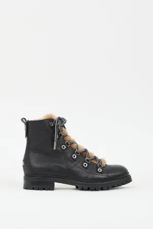 Black & Brown Leather Shearling Combat Boot