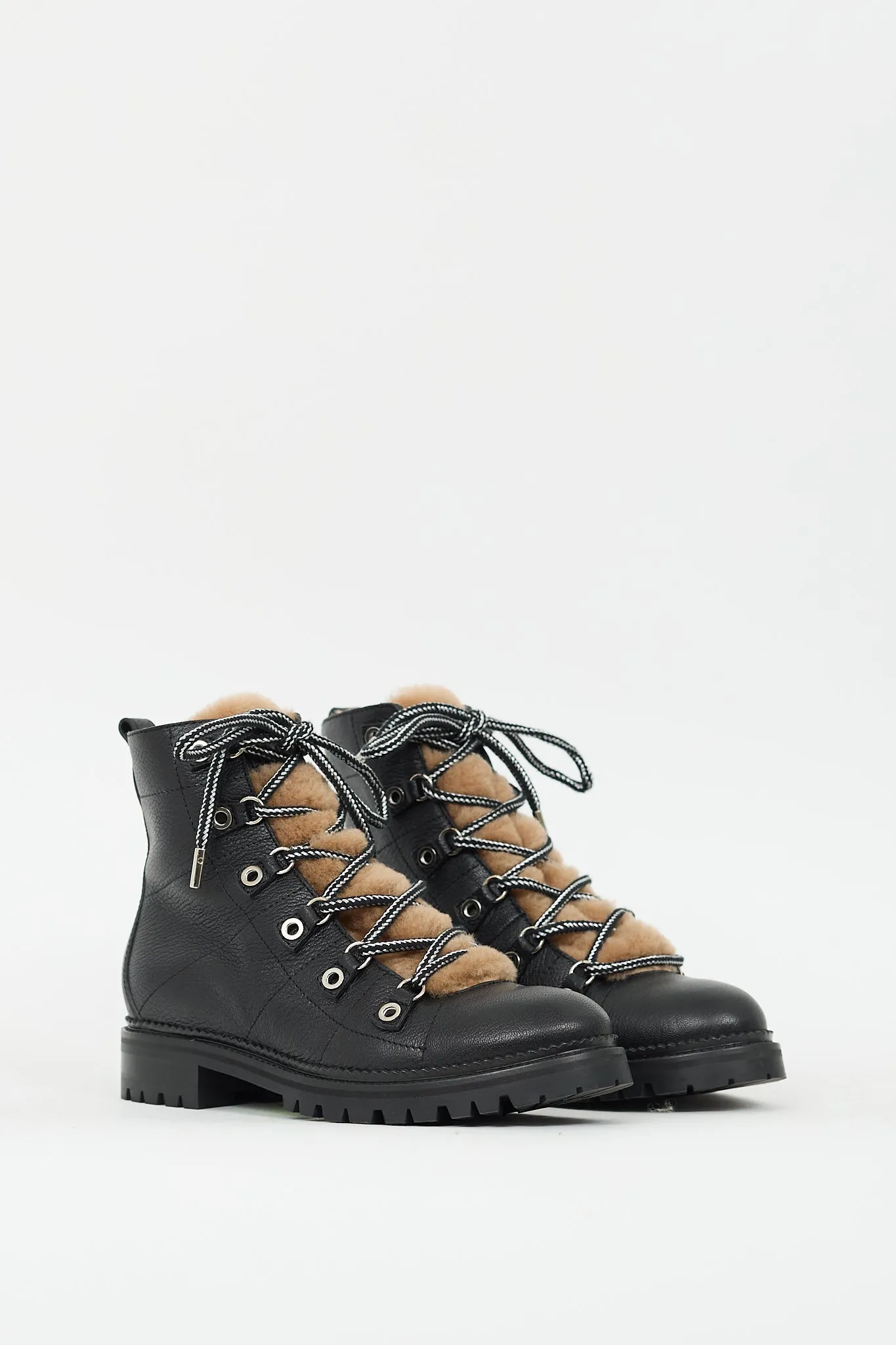 Black & Brown Leather Shearling Combat Boot