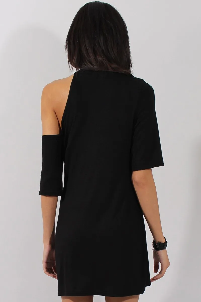 Black Born To Be Wild Cut Out Shoulder T-Shirt Dress - Lorelei