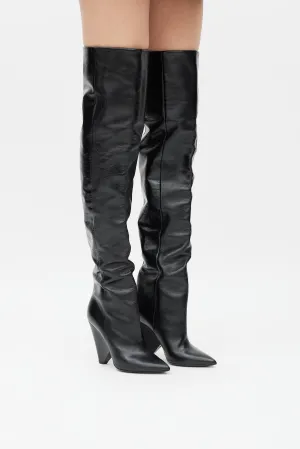 Black Leather Thigh High Niki Boot