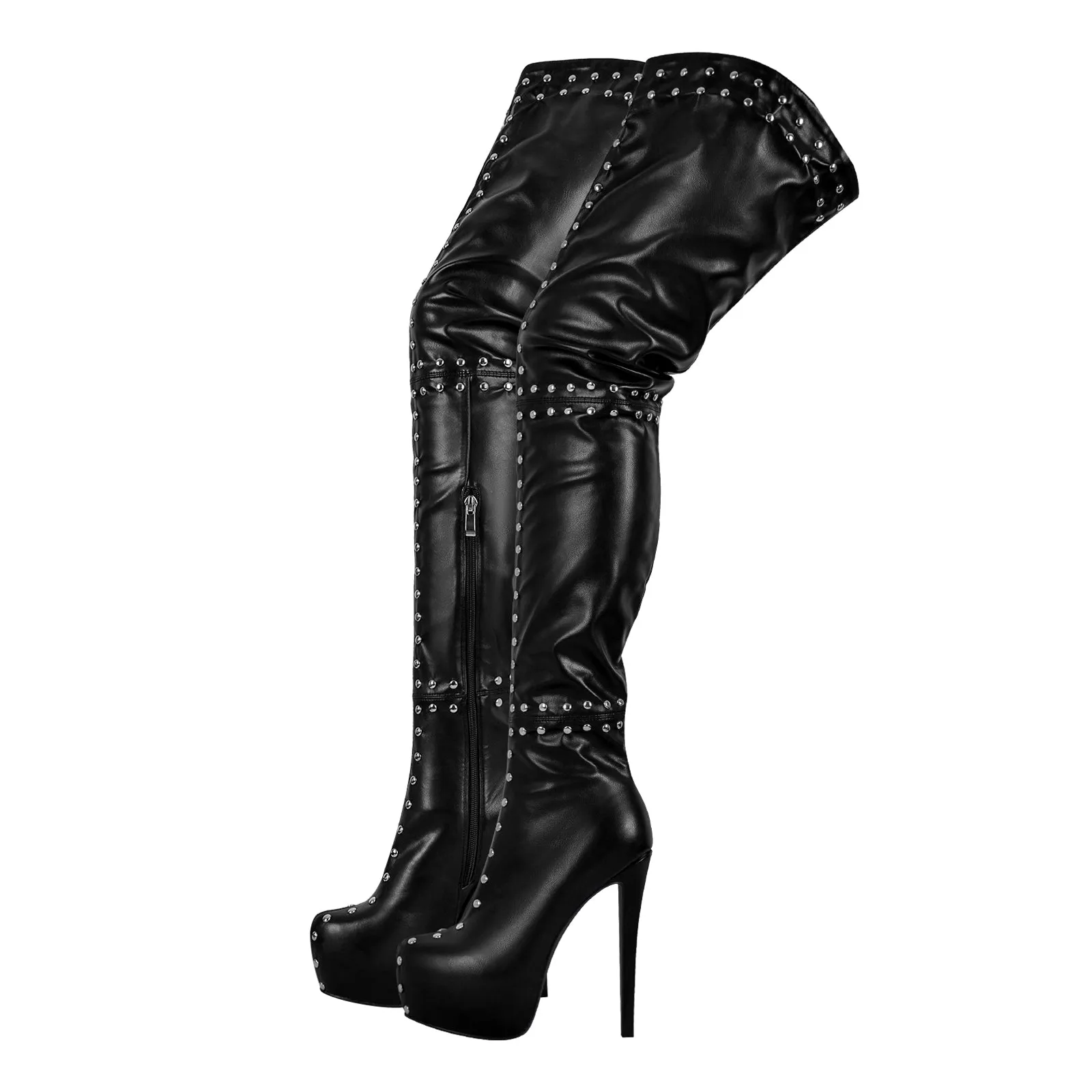 Black Platform Rivets Over The Knee Boots