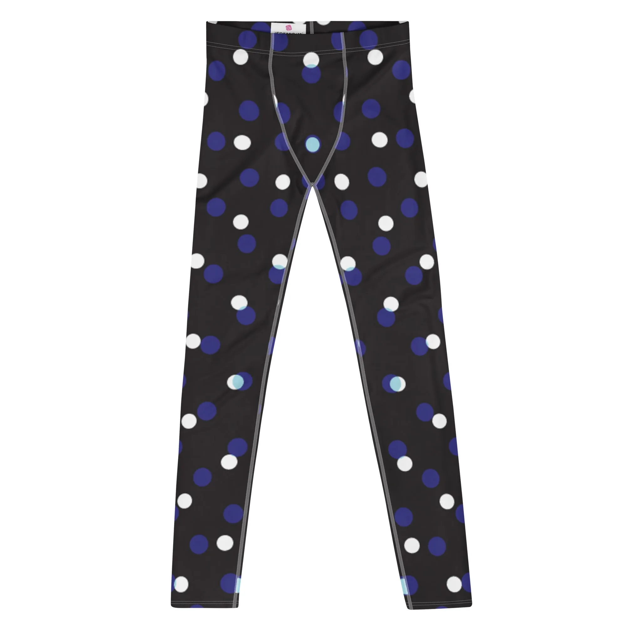 Black White Polka Dots Meggings, Best Men's Leggings Designer Running Tights- Made in USA/EU/MX