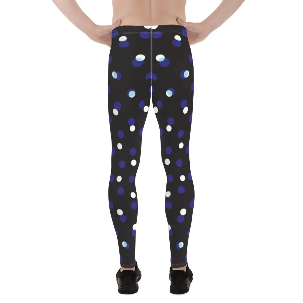 Black White Polka Dots Meggings, Best Men's Leggings Designer Running Tights- Made in USA/EU/MX