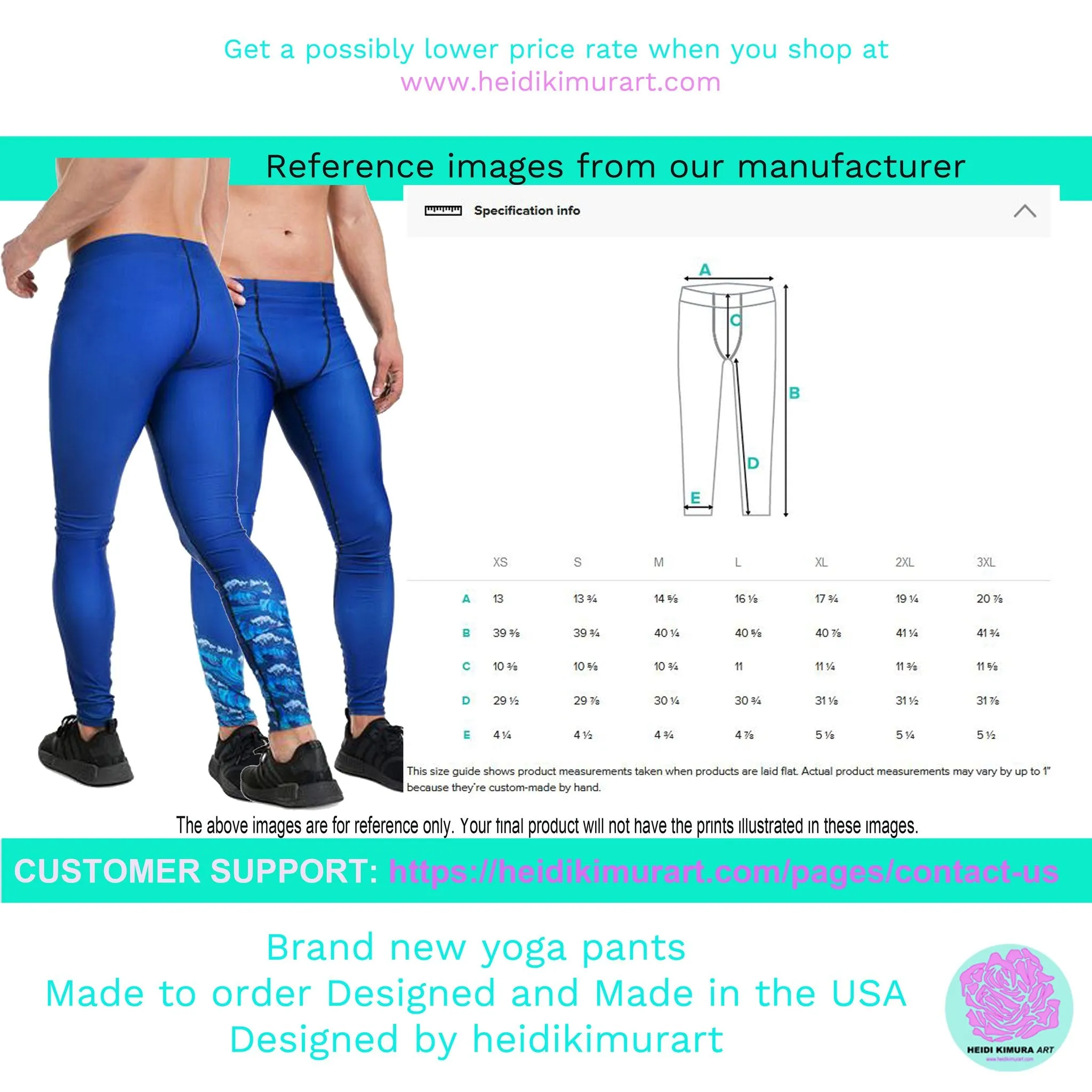 Blue Black Wavy Men's Leggings, Premium Fun Men's Running Tights For Wavy Lovers-Made in USA/EU/MX