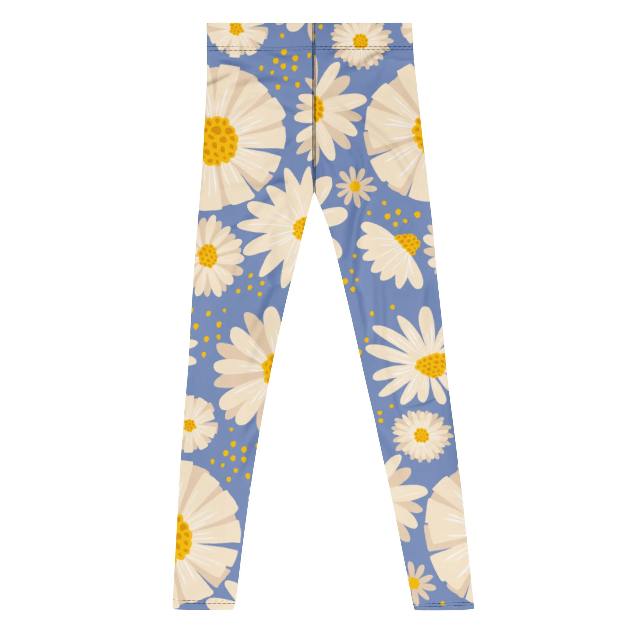 Blue Daisies Best Men's Leggings, Daisies Floral Print Men's Running Tights-Made in USA/EU/MX