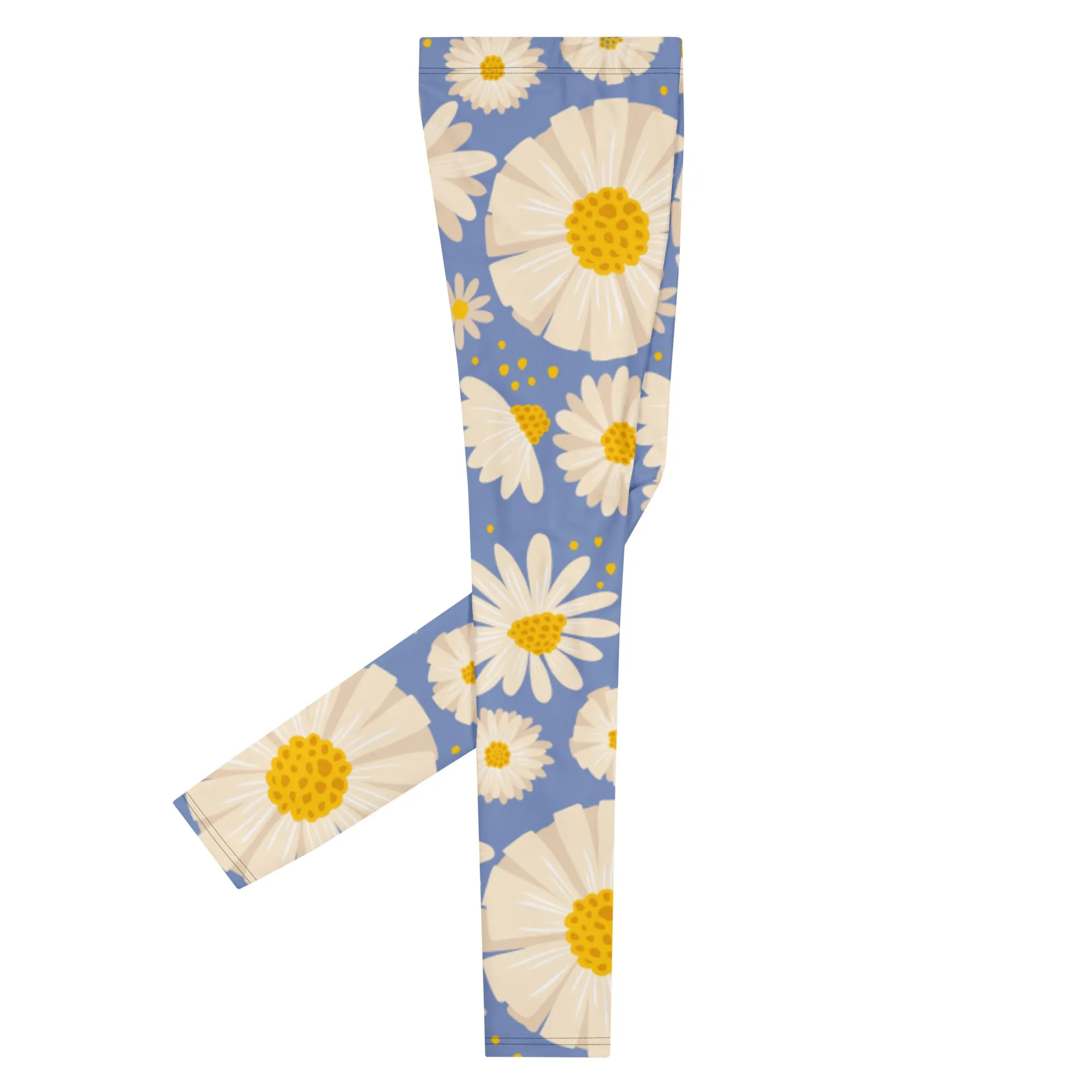 Blue Daisies Best Men's Leggings, Daisies Floral Print Men's Running Tights-Made in USA/EU/MX