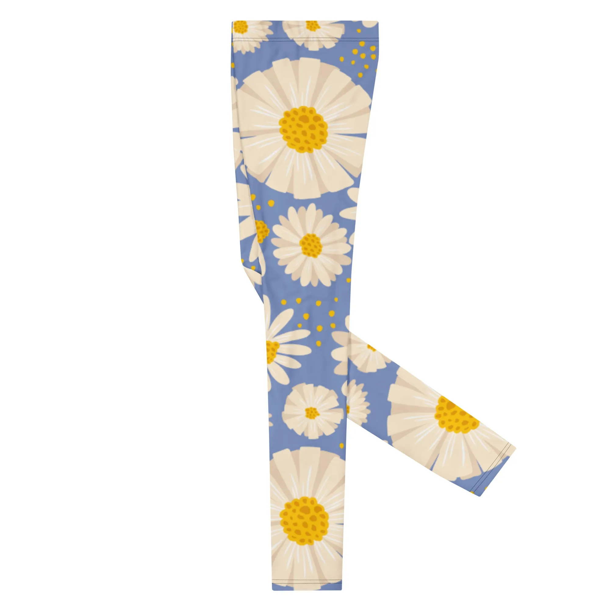 Blue Daisies Best Men's Leggings, Daisies Floral Print Men's Running Tights-Made in USA/EU/MX