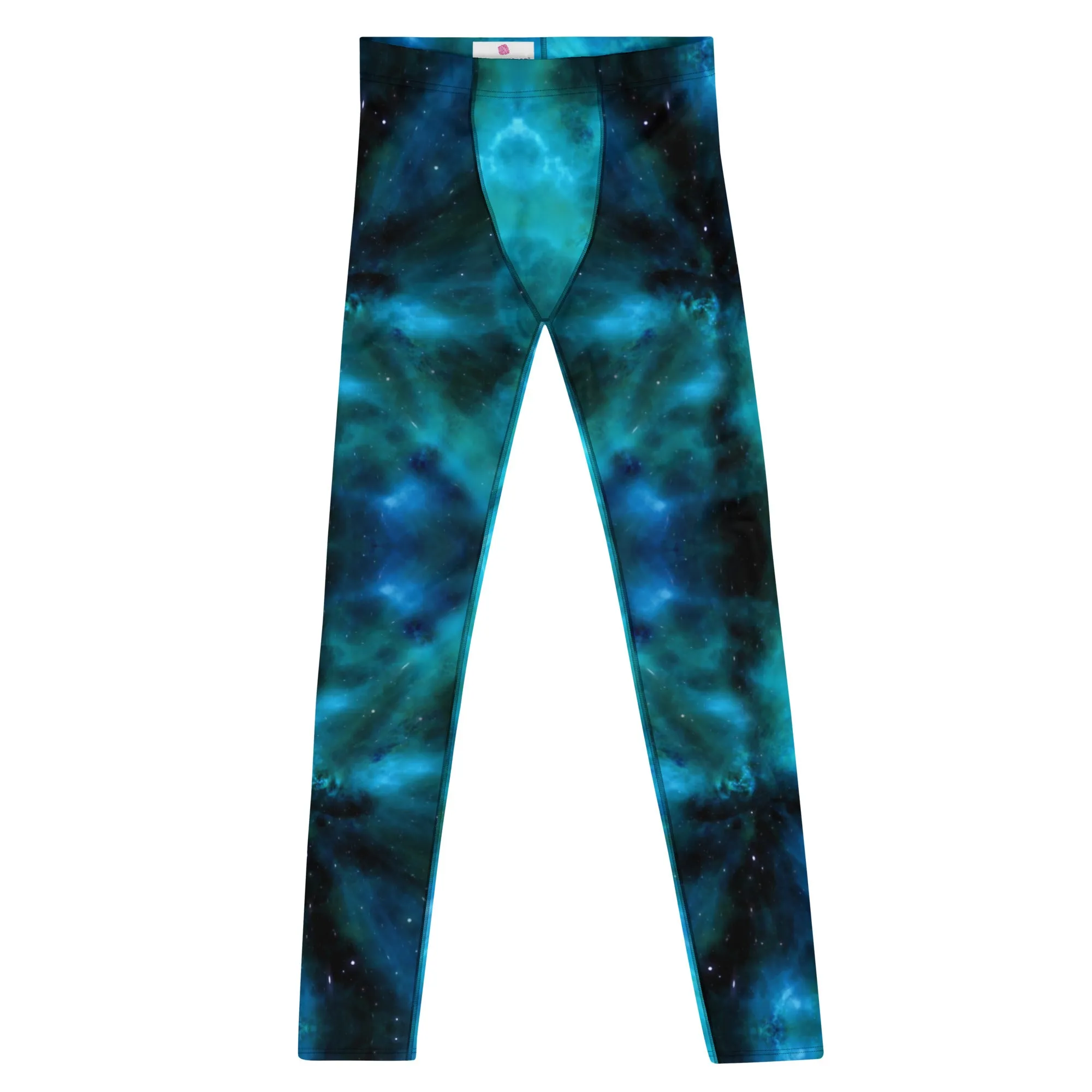 Blue Galaxy Men's Leggings, Mens Galaxy Lightning Storm Pants, Thunder Lightning Leggings For Men-Made in USA/EU/MX