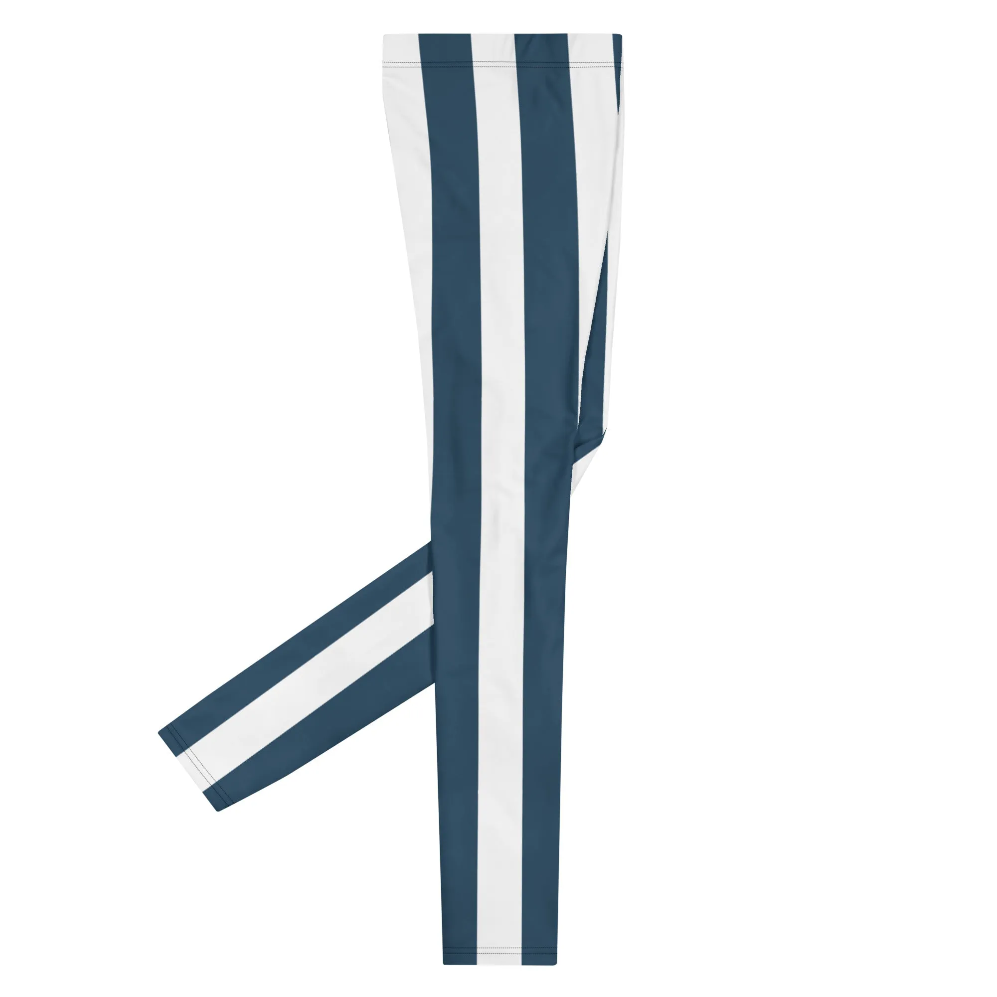 Blue White Stripes Men's Leggings, Colorful Patterned Designer Best Men's Leggings - Made in USA/EU/MX