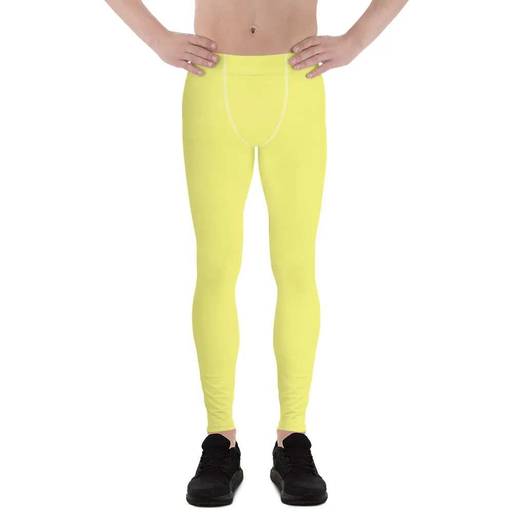 Bright Yellow Color Best Meggings, Solid Yellow Color Premium Designer Men's Tight Pants - Made in USA/EU/MX