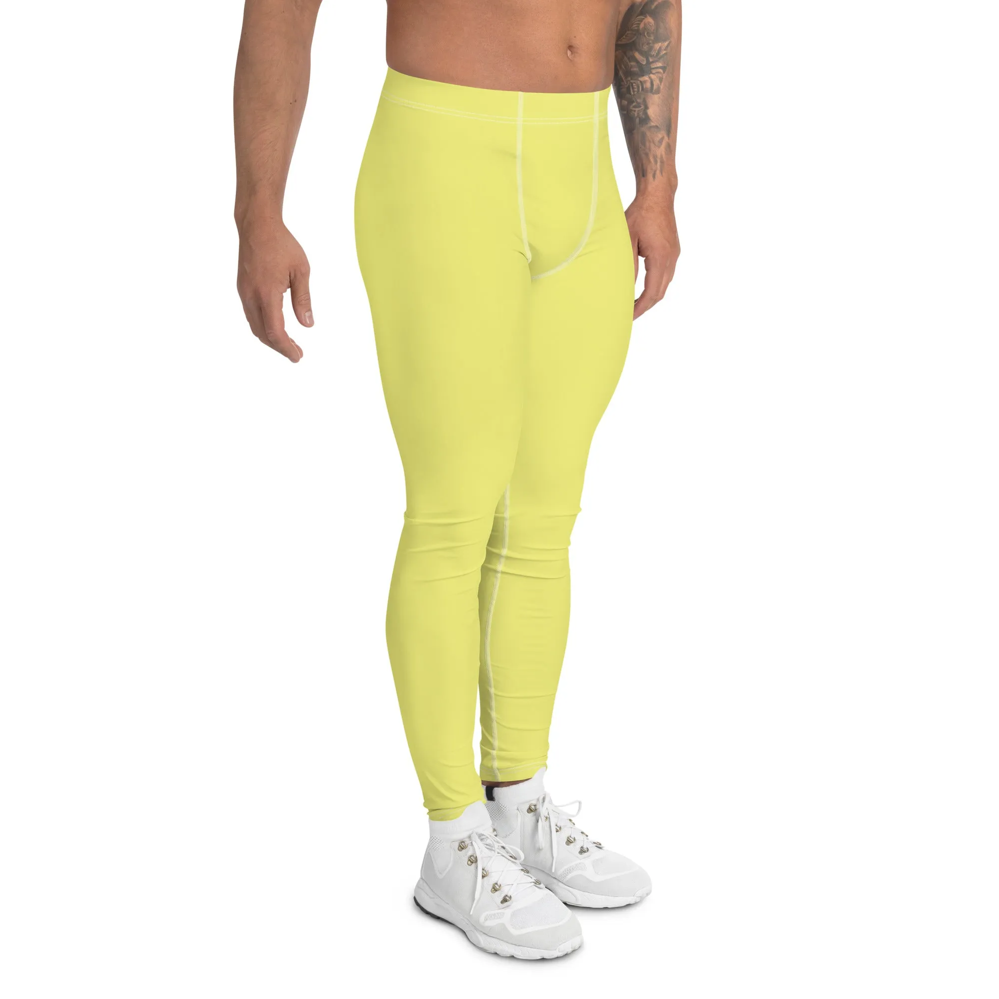 Bright Yellow Color Best Meggings, Solid Yellow Color Premium Designer Men's Tight Pants - Made in USA/EU/MX