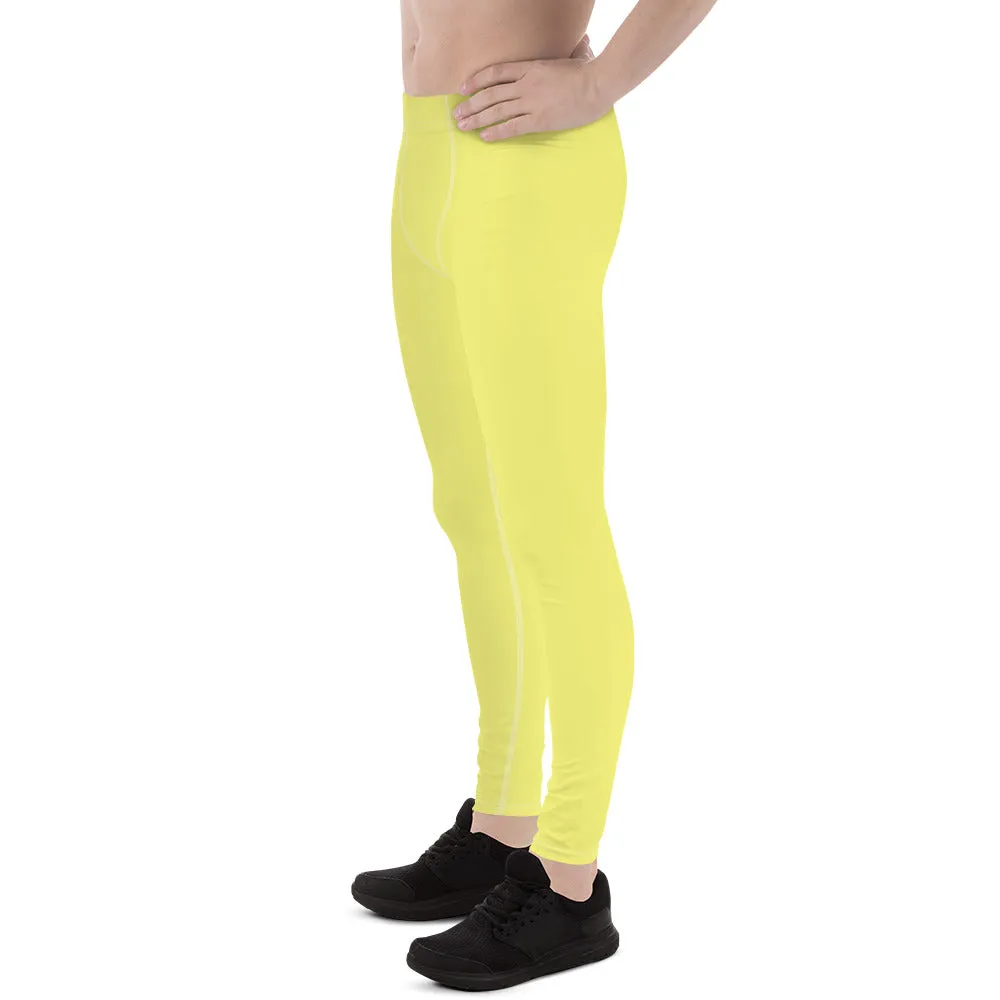 Bright Yellow Color Best Meggings, Solid Yellow Color Premium Designer Men's Tight Pants - Made in USA/EU/MX