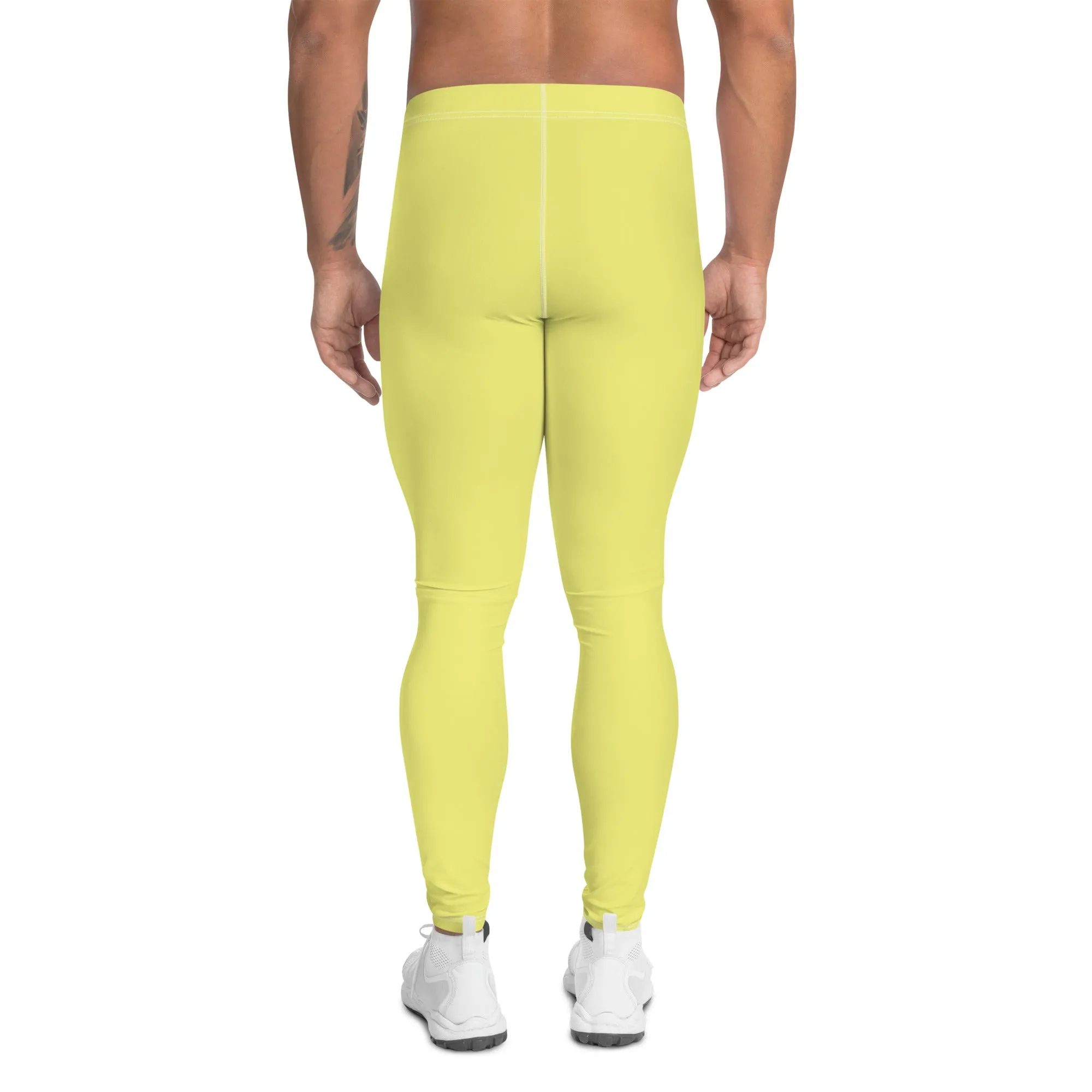 Bright Yellow Color Best Meggings, Solid Yellow Color Premium Designer Men's Tight Pants - Made in USA/EU/MX