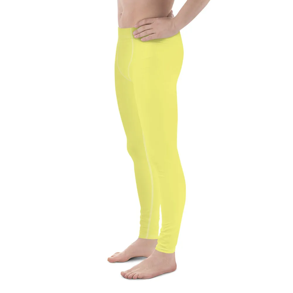 Bright Yellow Color Best Meggings, Solid Yellow Color Premium Designer Men's Tight Pants - Made in USA/EU/MX