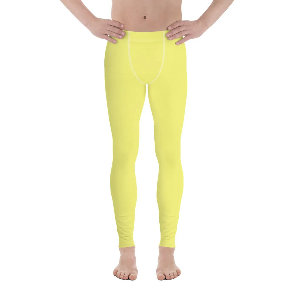 Bright Yellow Color Best Meggings, Solid Yellow Color Premium Designer Men's Tight Pants - Made in USA/EU/MX