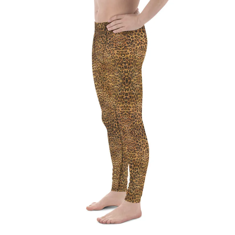 Brown Leopard Men's Leggings, Animal Print Meggings Compression Tights-Made in USA/EU