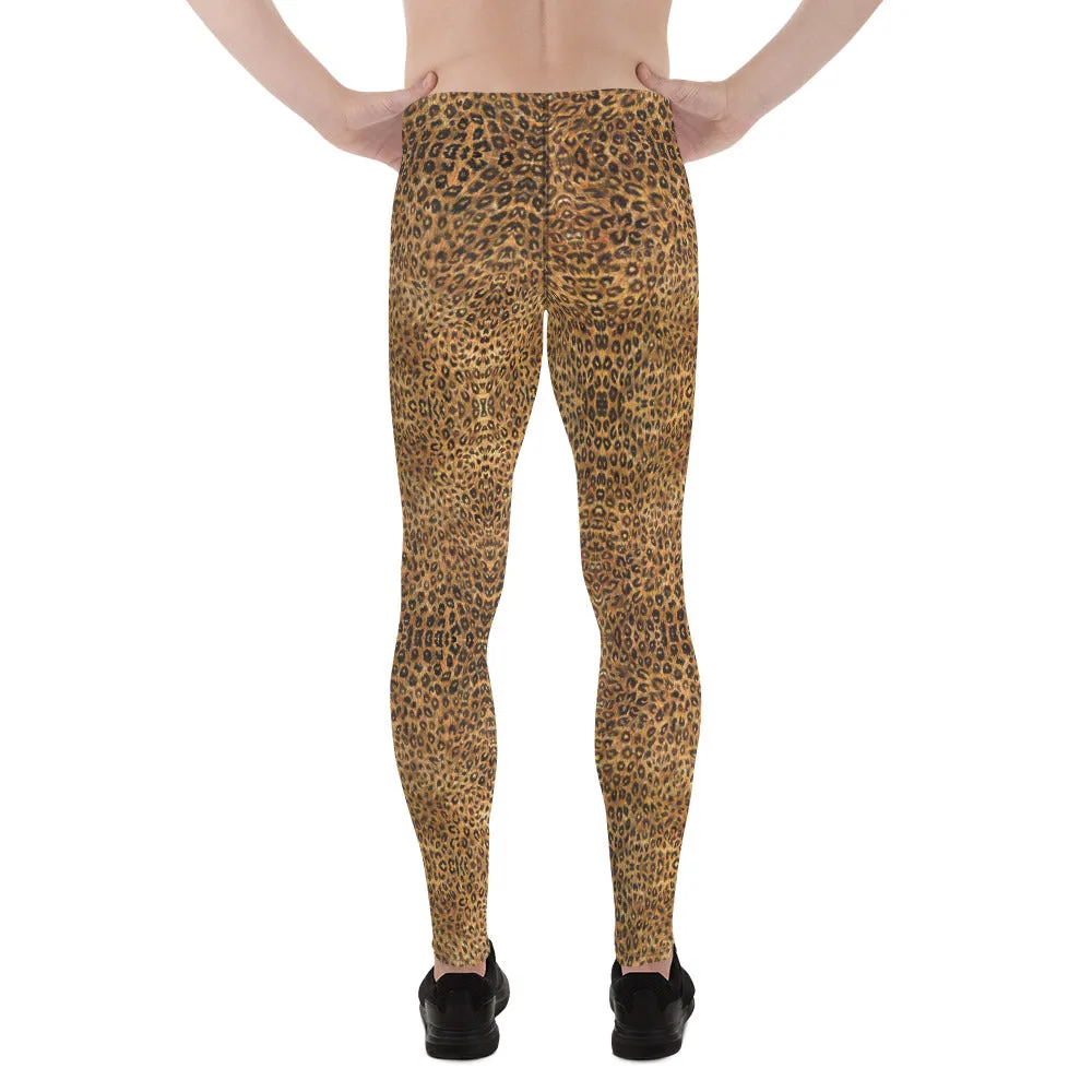 Brown Leopard Men's Leggings, Animal Print Meggings Compression Tights-Made in USA/EU