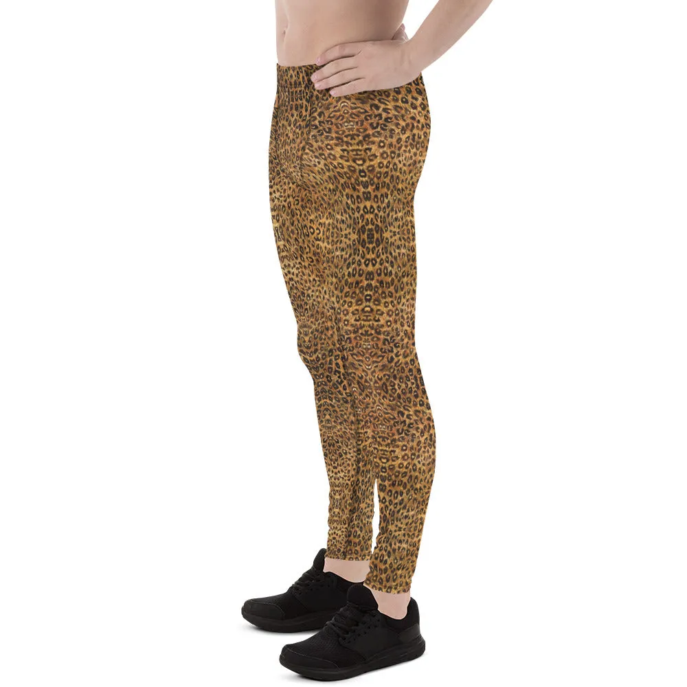 Brown Leopard Men's Leggings, Animal Print Meggings Compression Tights-Made in USA/EU